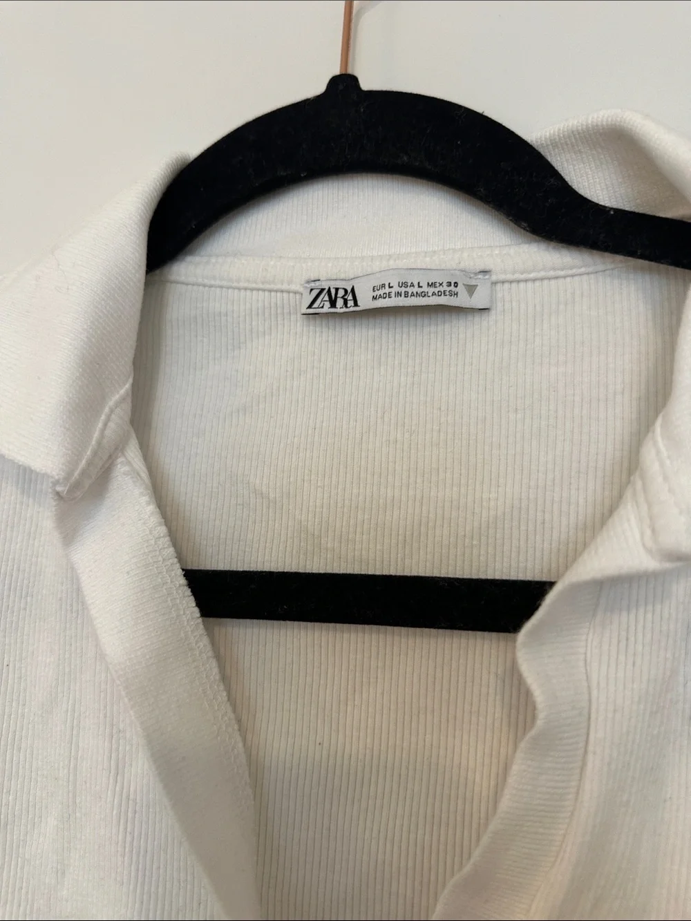 Zara White Ribbed Cropped Polo Tee Top - Picture 4 of 6
